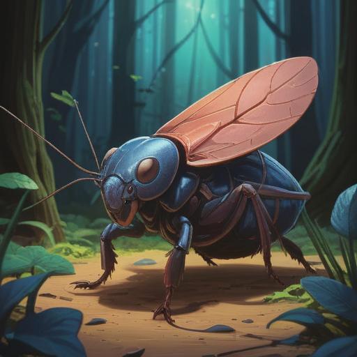 A small cockroach symbolizing a spiritual good sign, vibrant energy, illuminated surroundings, mystical aura, nature elements, serene atmosphere, detailed textures, positive vibes, 4k