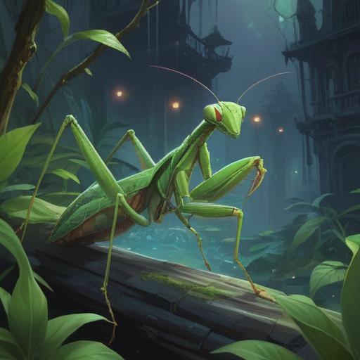 A small praying mantis symbolizing spiritual signs to pay attention to, intricate details showcasing the mantis in a serene environment, surrounded by ethereal light, soft focus on the background, vibrant natural colors, an aura of spirituality, nature’s harmony, 4k