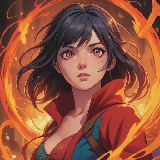 A dramatic scene depicting a woman with fiery eyes, surrounded by swirling energy, vibrant colors symbolizing her intense emotions, mystical symbols floating around her, an aura of power and warning, expressive facial features showing anger and determination, ethereal background with glowing elements, 4k