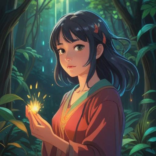 A woman receiving positive signs of spiritual energy, serene expression, surrounded by glowing light particles, gentle aura radiating from her, nature setting with lush greenery, symbolic elements like butterflies and flowers, uplifting atmosphere, ethereal feel, 4k