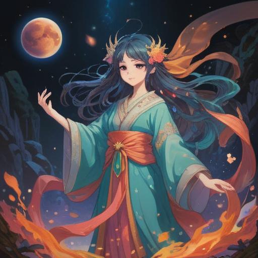 A serene and ethereal illustration of a goddess, luminous aura surrounding her, flowing robes adorned with celestial symbols, gentle expression conveying wisdom and serenity, surrounded by swirling spiritual energies and light, harmonious color palette, dreamlike atmosphere, intricate details in background elements that symbolize spiritual growth, 4k