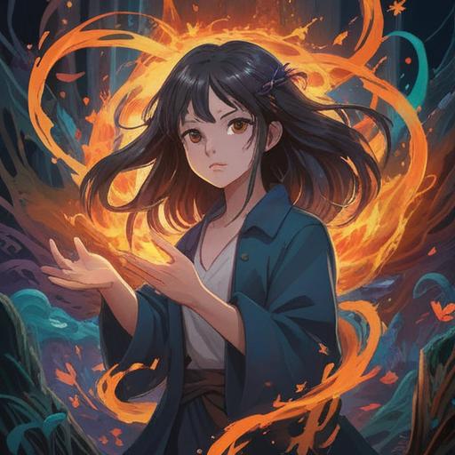 A mystical and symbolic illustration representing the spiritual essence behind female jealousy, dark and ethereal elements, intertwined with vibrant colors and abstract shapes, an enchanting forest setting, a shadowy figure embodying jealousy, surrounded by ethereal lights and whispers, deep emotional tension, exploring the duality of love and envy, 4k