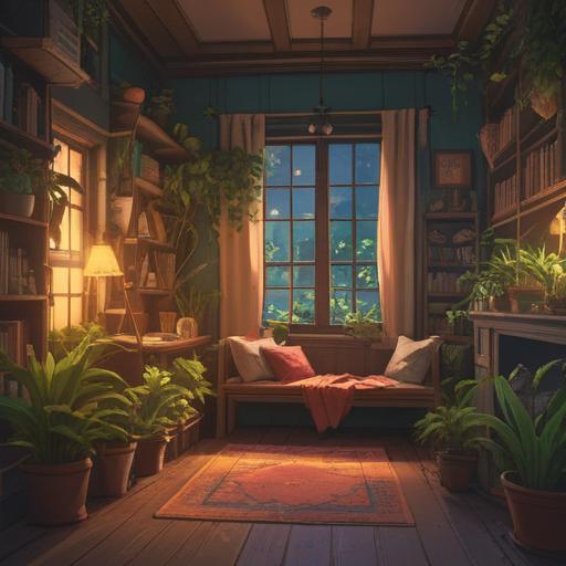 A serene and tranquil scene depicting self-care practices that bring peace to the mind, a cozy room filled with plants and soft lighting, a person meditating with a calm expression, soothing scents from candles, a journal and a cup of herbal tea nearby, gentle rays of sunlight filtering through the window, creating a warm and inviting atmosphere, 4k
