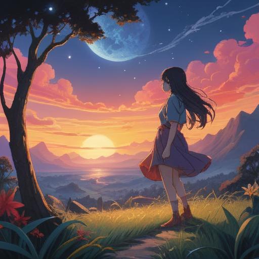 A serene and mystical scene, an ethereal glow surrounding a figure gazing at a distant silhouette, symbols of love and intuition in the air, soft whispers of the universe, nature reflecting emotions, delicate flowers blooming, a gentle breeze carrying hidden messages, a celestial backdrop, vibrant colors, inviting atmosphere, 4k