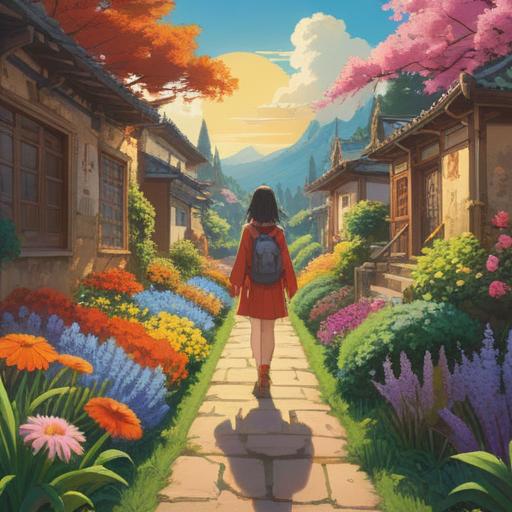 A bright and serene scene depicting a person walking on a sunlit path surrounded by blooming flowers, symbolizing a smooth and prosperous life, soft ethereal light embraced by nature, a clear blue sky overhead, birds soaring joyfully, a gentle breeze creating a sense of tranquility, vibrant colors reflecting positivity and spiritual signs, 4k