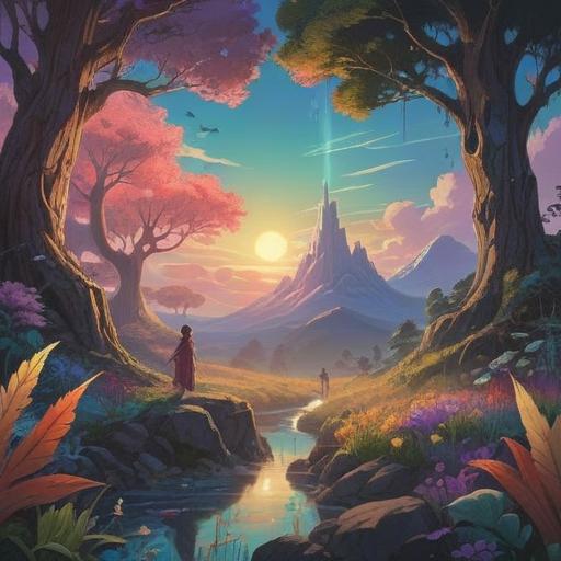 A thought-provoking illustration depicting the spiritual meaning of being overlooked in a sequence, ethereal beings in a dreamlike landscape, soft light illuminating a serene figure, symbolic elements representing patience and growth, flowing lines connecting the characters, vibrant colors blending harmoniously, introspective mood, 4k