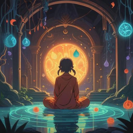 A serene moment capturing the essence of spiritual awareness, a person looking contemplative, surrounded by floating symbols representing intuition and guidance, ethereal light illuminating their path, nature in the background reflecting tranquility, vibrant colors, soft focus, 4k