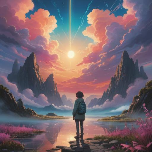 A serene and ethereal scene depicting a pure soul receiving spiritual signs, gentle light illuminating the surroundings, soft clouds floating in a tranquil sky, subtle golden shimmering particles representing guidance, a calm figure meditating peacefully in nature, harmonious colors, a sense of connection with the universe, dreamlike atmosphere, 4k