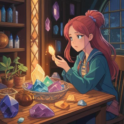 A detailed guide illustration on selecting crystals to enhance energy after the spring equinox, vibrant colors, various types of crystals displayed, focusing on their unique properties, a serene natural setting, blooming flowers symbolizing spring, harmonious energy flow, informative labels, visually appealing layout, 4k