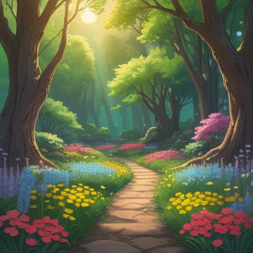 A serene spring equinox scene, vibrant blooming flowers, gentle sunlight filtering through trees, meditation and mindfulness, nature's renewal, harmonious energy flow, people practicing yoga in a lush garden, tranquil atmosphere, soft pastel colors, detailed natural elements, sense of balance and rejuvenation