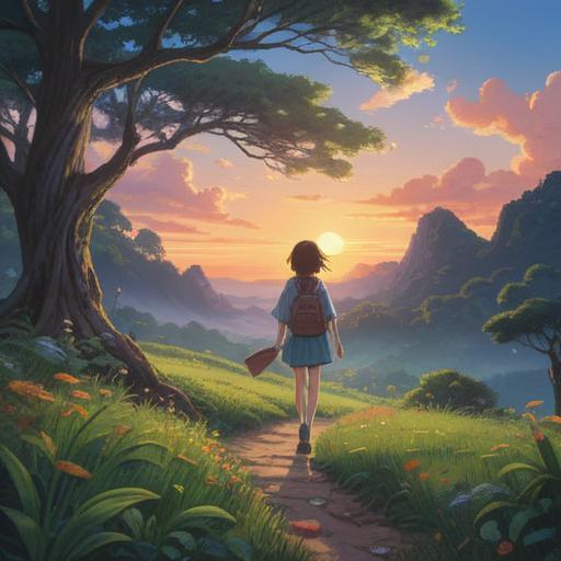 A serene landscape at dawn, symbolizing new beginnings, gentle light illuminating a path, vibrant greenery representing growth and hope, a figure practicing mindfulness and gratitude, surrounded by uplifting nature, emphasizing positivity and intention, tranquil atmosphere, inspiring reflections, 4k