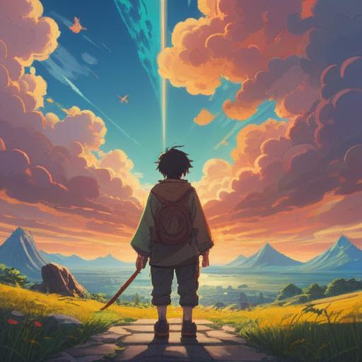 A motivated individual contemplating a career change, standing at a crossroads, bright sunlight breaking through clouds, symbols of good fortune surrounding them, a rejuvenating aura, vibrant colors, an uplifting atmosphere, potential success emphasized, serene and hopeful expression, 4k