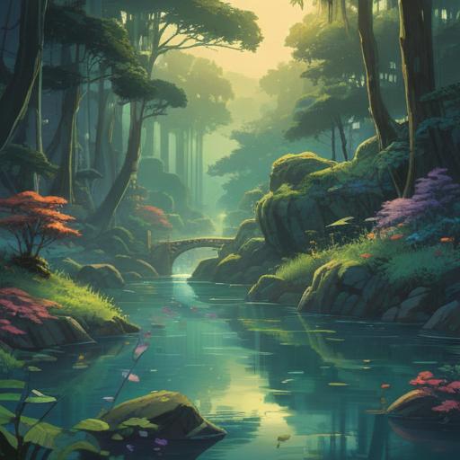 A serene and mystical landscape, soft glowing lights, gentle flowing water, ethereal beings representing positive signs, lush greenery symbolizing growth and connection, a clear sky with radiant stars, a sense of tranquility and hope, vibrant energy surrounding figures, harmonious atmosphere, 4k