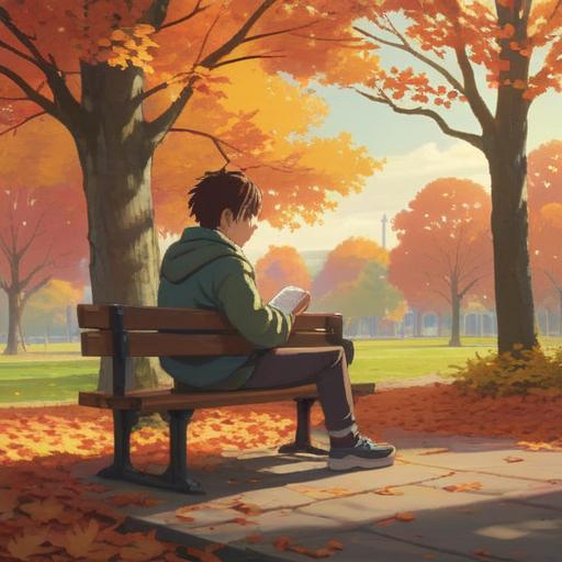 A serene and introspective scene, a person sitting alone on a park bench, surrounded by autumn leaves, soft sunlight filtering through the trees, symbols of spiritual signs subtly integrated into the environment, like feathers and coins on the ground, gentle expressions of longing and reflection, calming atmosphere, 4k