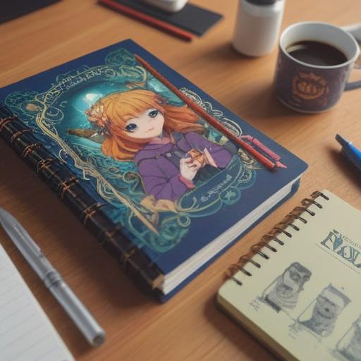 A visually engaging digital illustration, various objects neatly organized, a variety of colorful notebooks and stationery, a cup of coffee, a laptop displaying graphs and charts, a peaceful study environment, soft natural light streaming through a window, inviting and productive atmosphere, 4k