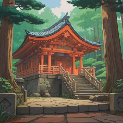 A serene and uplifting scene at Izumo Taisha Shrine, showcasing a visitor reflecting peacefully, surrounded by lush greenery and traditional wooden architecture, sunlight filtering through the trees, a gentle breeze rustling leaves, a feeling of spiritual enrichment and tranquility, warm colors, 4k