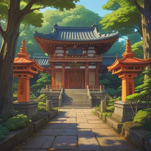 A serene depiction of Izumo Taisha Osaka Shrine, surrounded by lush greenery, spiritual symbols, gentle light filtering through the trees, a sense of tranquility, visitors experiencing a moment of reflection, traditional architecture, harmonious atmosphere, soft color palette, 4k