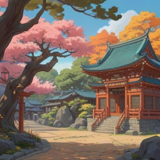 A serene scene at the Osaka branch of Izumo Taisha, spiritual signs visible in the surroundings, ancient trees whispering secrets, soft sunlight filtering through leaves, visitors in quiet contemplation, sacred atmosphere, traditional Shinto architecture, intricate stone pathways, inviting energy, harmonious connection with nature, 4k