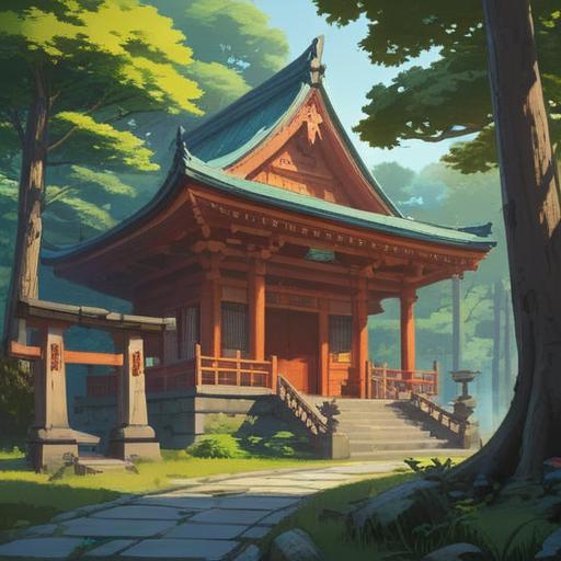 A serene depiction of Izumo Taisha shrine, surrounded by lush greenery, ethereal light filtering through ancient trees, spiritual symbols gently glowing, a person in contemplation receiving divine messages, a tranquil atmosphere, harmonious blend of nature and spirituality, rich textures, 4k