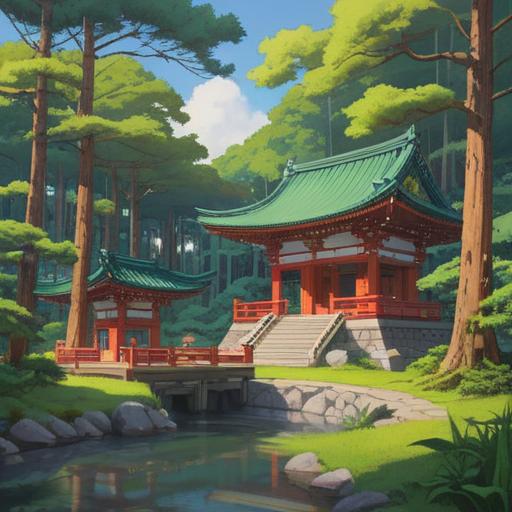 A serene landscape of Izumo Shrine, sacred trees with lush greenery, visitors engaged in spiritual rituals, calming atmosphere, traditional architecture with intricate details, symbols of good fortune and blessings, soft sunlight filtering through branches, harmonious blend of nature and spirituality, 4k
