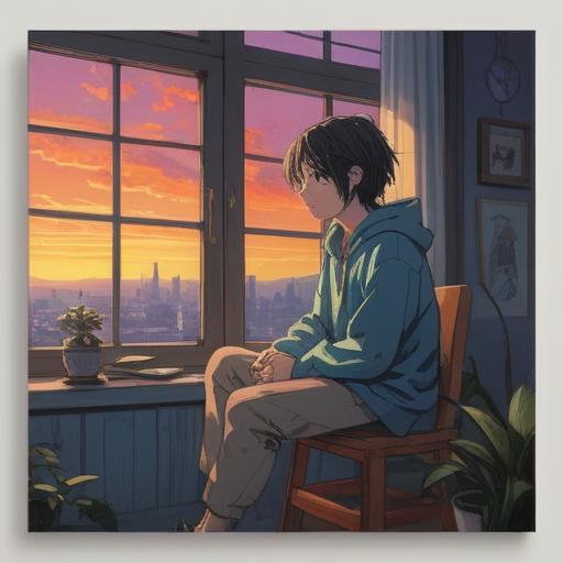 A serene digital illustration, reflective mood, a person sitting at home gazing out of a window, subtle signs of spiritual energy, symbols of intuition floating in the air, an aura of hesitation, soft lighting emphasizing inner conflict, nature outside contrasting with indoor comfort, mindfulness and introspection theme, 4k