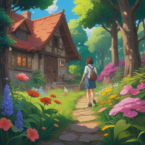 A serene outdoor scene featuring a middle-aged person engaged in a joyful hobby, surrounded by nature, vibrant flowers blooming, the person smiling with a sense of peace, gentle sunlight filtering through the trees, suggesting a sense of renewal and healing, inviting atmosphere, clear blue sky, 4k