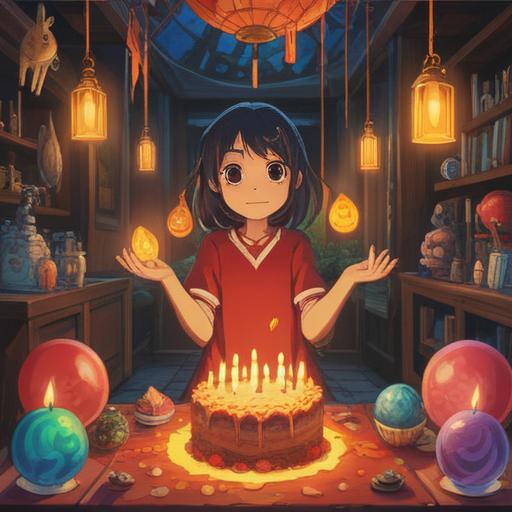 A serene and inspirational scene featuring a person celebrating their birthday on a holiday, surrounded by symbolic elements representing spiritual blessings, warm sunlight filtering through trees, a peaceful garden setting, colorful balloons, and sparkling confetti, capturing the essence of joy and positive energy, vibrant colors, uplifting atmosphere, meaningful connections, 4k