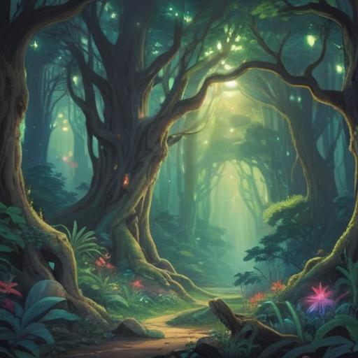 A mystical forest scene, ethereal light filtering through the trees, animals emitting a shimmering aura, spiritual symbolism represented by scents, vibrant flora and fauna, a serene atmosphere, enchanting creatures, whispers of nature, 4k