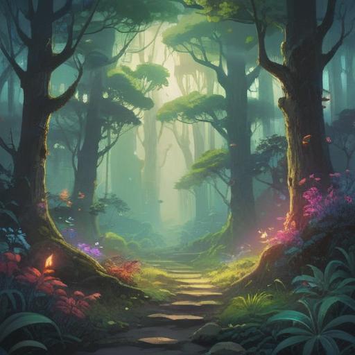 A mystical forest scene, dense trees shrouded in mist, ethereal light filtering through the foliage, a subtle aura of spiritual energy, animals symbolizing guidance, an air of intuition and awareness, vibrant foliage colors, serene atmosphere, signs of nature's connection, 4k