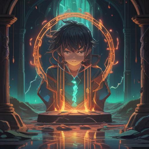 A mystical illustration depicting a broken charger symbolizing spiritual disconnection, ethereal light emanating from the shards, a serene environment with floating energy orbs, soft pastel colors, a silhouette of a person in meditation nearby, cosmic elements in the background, representing energy flow and spiritual awakening, 4k
