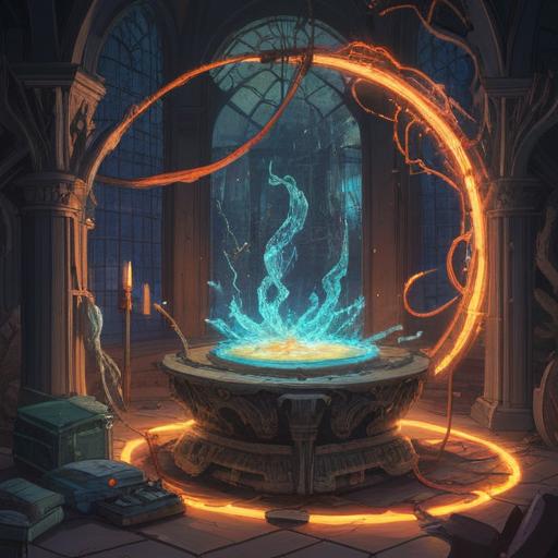 A mystical illustration depicting a broken charger, ethereal glowing energy surrounding it, symbolic representations of spiritual signs, cautionary messages from the universe, dreamlike atmosphere, soft lighting, intricate details, immersive background, vibrant colors, 4k