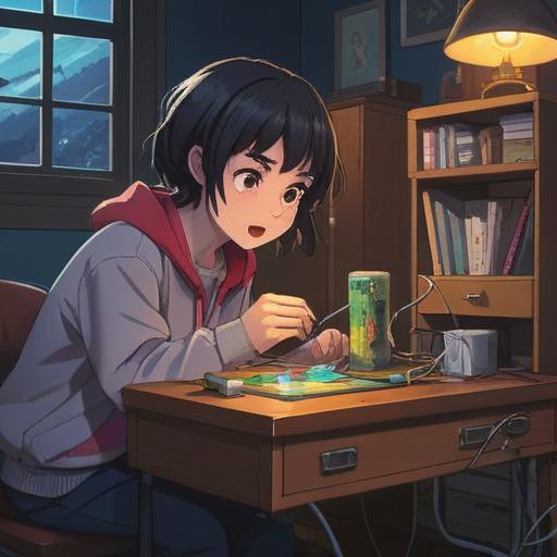 A person discovering a hidden portable charger in a cluttered drawer, surprised expression, bright lighting illuminating the scene, everyday life setting, emotional relief, scattered charging cables around, a sense of serendipity, detailed background elements, 4k