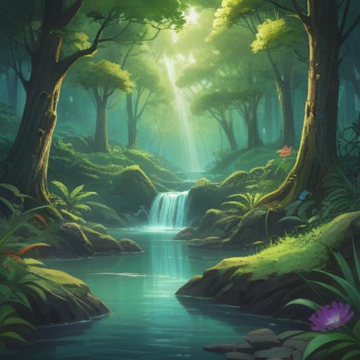 A serene landscape depicting various spiritual signs, lush greenery, a flowing stream, soft light filtering through trees, symbols of guidance like feathers and stones, peaceful atmosphere, harmonious connection with nature, thoughtful individuals exploring their surroundings, 4k