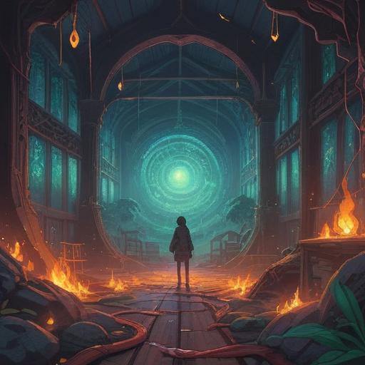 A mystical illustration of spiritual warning signs appearing during moments of distraction, ethereal light surrounding hazy figures, symbols of clarity and focus emerging amidst chaos, a serene environment contrasting with turbulent thoughts, vibrant colors, detailed textures, dreamlike atmosphere, 4k