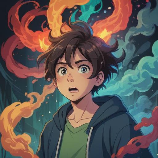 A mystical scene depicting a person reacting to an unpleasant odor, ethereal smoke swirling around, glowing spiritual symbols emerging from the scent, a sense of awareness and caution in the air, nature elements intertwined, vibrant colors, dreamlike atmosphere, 4k