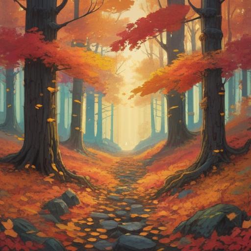 A serene illustration of autumn equinox, symbolic signs for those born on this day, vibrant fall leaves cascading, a peaceful forest setting, soft golden sunlight filtering through trees, mystical aura, ethereal presence, gentle breeze, harmony with nature, 4k