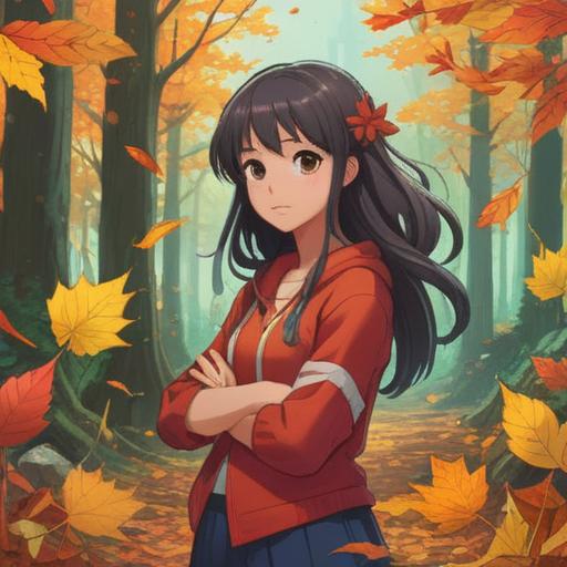 A magical autumn-themed talisman, featuring vibrant fall leaves and warm colors, symbolizing good fortune, surrounded by a gentle breeze, nestled among acorns and pumpkins, enchanting atmosphere, intricate details, glowing aura, 4k