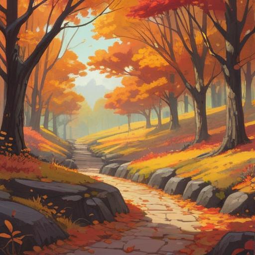 A serene landscape depicting the autumn equinox, vibrant fall foliage, gentle sunlight filtering through trees, symbolic spiritual signs in nature, peaceful surroundings, reflection and introspection, harmony with the universe, calm atmosphere, 4k