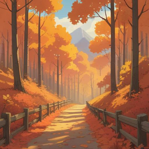 A serene autumn landscape during the autumn equinox, vibrant fall foliage in shades of orange and gold, soft sunlight filtering through the trees, a peaceful figure meditating in nature, symbols of spiritual growth like feathers and crystals scattered on the ground, gentle breeze causing leaves to dance, a sense of harmony and balance, warm and inviting atmosphere, 4k
