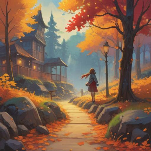 A serene autumn equinox scene, vibrant fall foliage, harmonious balance of day and night, spiritual energy represented by swirling mist, people meditating in nature, golden sunlight filtering through trees, a sense of reflection and inner peace, tranquil atmosphere, warm color palette, 4k