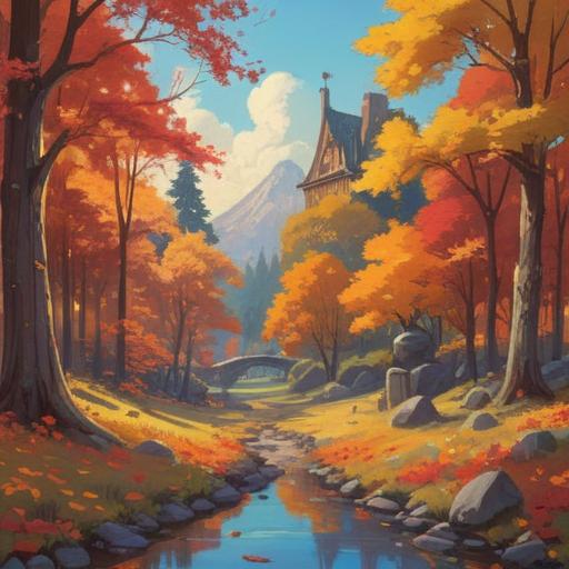 A serene autumn equinox scene, spiritual healing rituals, balancing energy, nature's beauty, vibrant fall foliage, peaceful meditation spot, warm sunlight filtering through trees, lucky actions for well-being, harmonious atmosphere, 4k