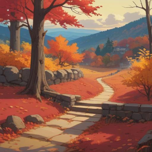 A serene landscape depicting the Autumn Equinox, vibrant fall foliage in rich reds and golds, a gentle breeze rustling the leaves, a peaceful figure meditating under a large tree, glowing orbs representing spiritual energy, ethereal light filtering through the branches, harmonious atmosphere, deep connection with nature, 4k