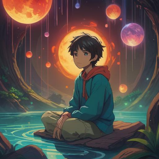 A serene scene depicting a person in deep contemplation, surrounded by low-level energy representations, ethereal light orbs illuminating their path, symbols of spiritual awakening in the background, a subtle representation of higher consciousness, tranquil nature atmosphere, vibrant yet soft colors, mystical elements, 4k