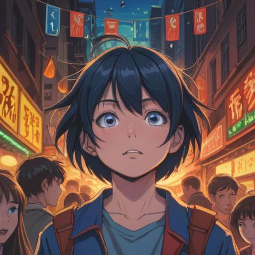 A surreal illustration of a character feeling confident amidst a crowd of less skilled individuals, expressive facial features, vibrant colors representing luck, a whimsical setting with symbols of good fortune like four-leaf clovers and shooting stars, dynamic poses showcasing the character's actions, 4k