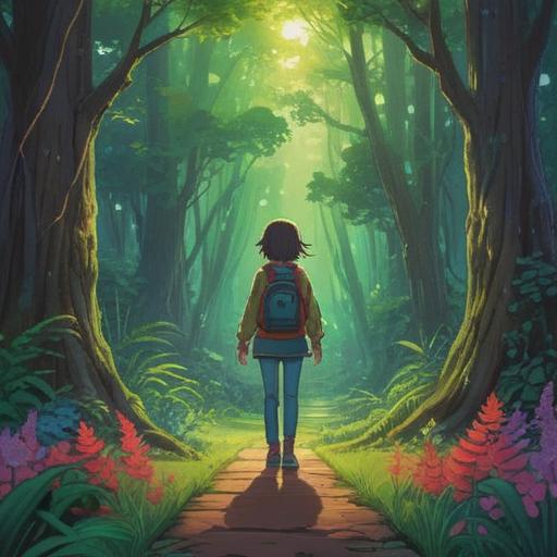 A transformative moment symbolizing personal growth, a person standing at a crossroads, vibrant light illuminating the path ahead, lush greenery surrounding, expressions of determination and hope, metaphorical elements representing challenges and opportunities, serene sky, inviting atmosphere, 4k