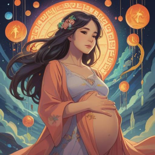 A serene and uplifting illustration of a pregnant woman surrounded by soft, ethereal light, symbolizing spiritual guidance and positive signs, gentle aura, nature elements like flowers and butterflies, warm colors, a feeling of peace and hope, a calm expression, dreamlike atmosphere, 4k