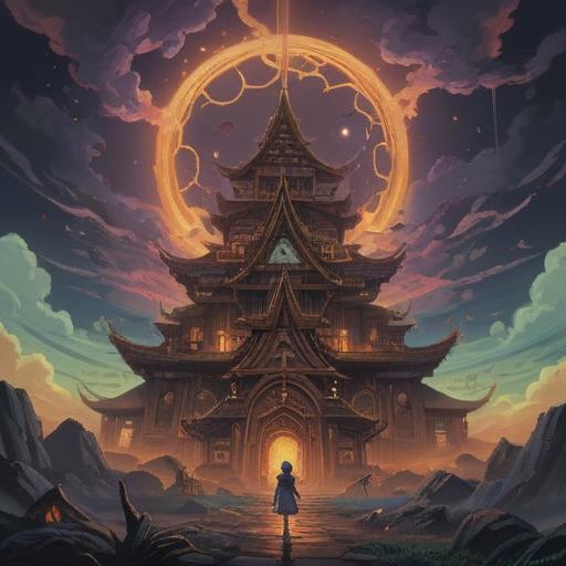 A cautionary illustration of spiritual signs amidst negativity, dark clouds representing bad influences, a glowing light symbolizing guidance, subtle mystical elements, an individual observing the signs, a serene expression, contrasting with the chaotic surroundings, ethereal atmosphere, 4k