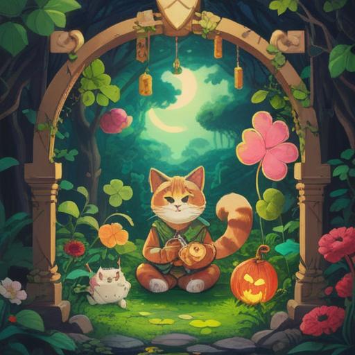 A bright and cheerful illustration, various lucky items arranged harmoniously, such as a four-leaf clover, horseshoe, and lucky cat, vibrant colors, joyful atmosphere, soft sunlight illuminating the scene, surrounded by happy people celebrating, symbolic representation of happiness and good fortune, 4k