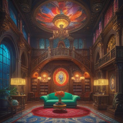 A luxurious setting filled with affluent individuals, opulent decor, positive energy radiating, wealth as a symbol of abundance, harmonious interactions, spiritual growth environment, light illuminating smiles, elegant attire, serene atmosphere, 4k