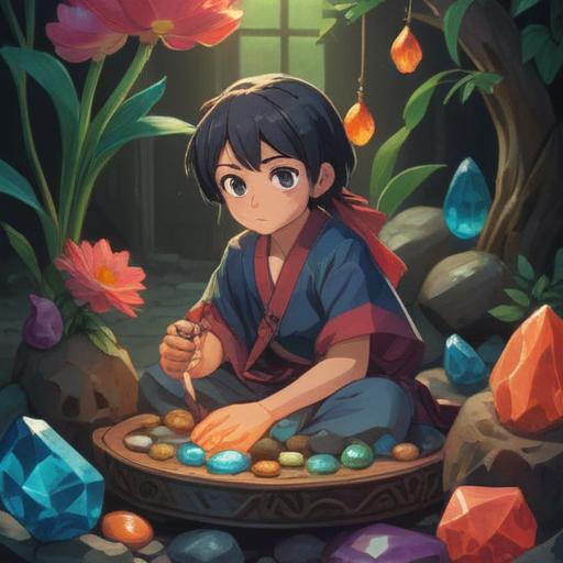 A calming still life featuring various lucky stones believed to enhance financial stability, natural gemstones with vibrant colors, soft lighting illuminating the stones, a wooden table background, a small plant symbolizing growth, a subtle aura of hope and security, 4k